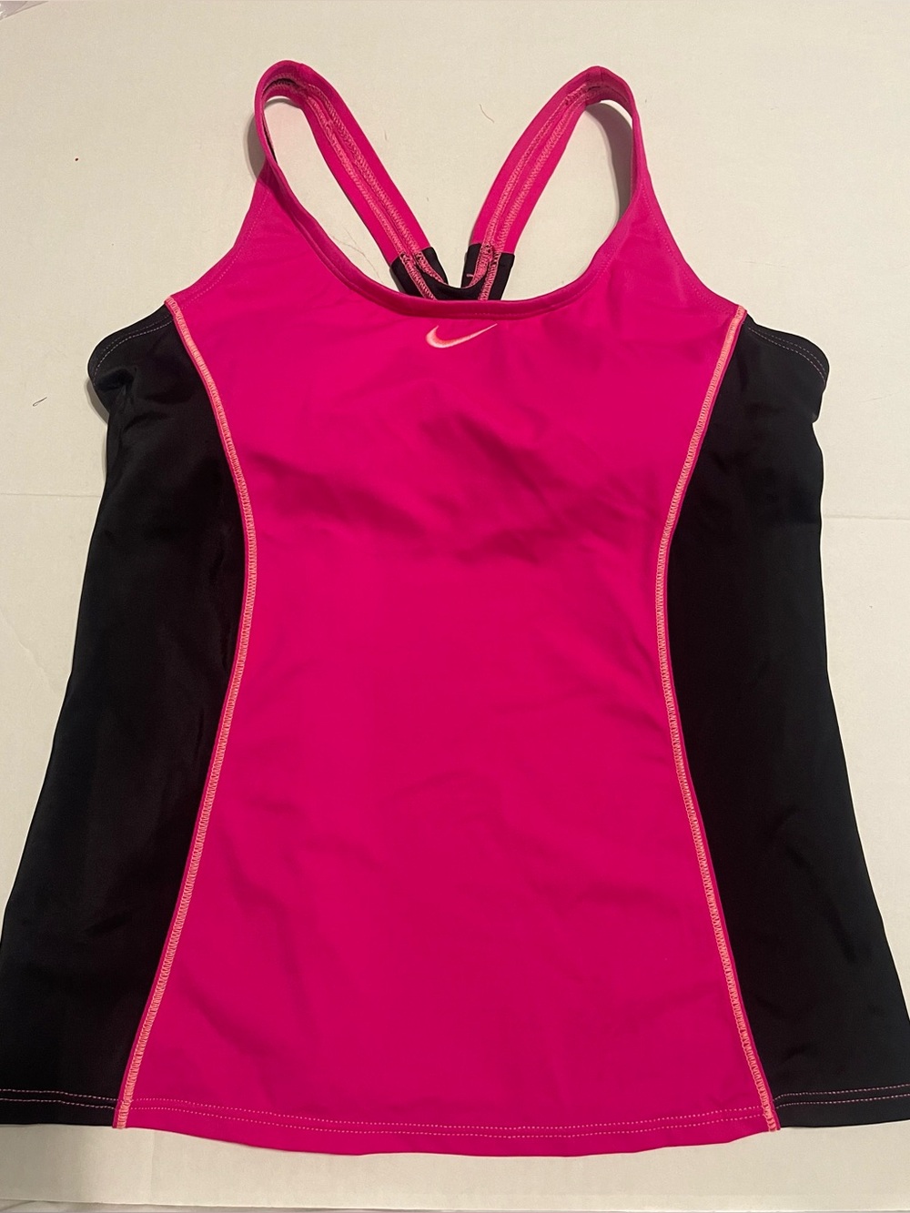Nike Hot Pink and Black Racerback  Tankini Small. Built in Bra.  Swim top only